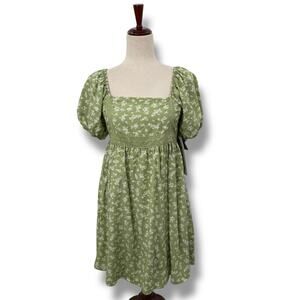 NEW Celebrity Pink Green Floral Puff Sleeve Babydoll Dress small Empire Waist